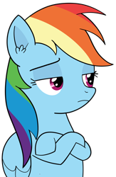 Size: 1808x2765 | Tagged: safe, artist:frownfactory, derpibooru import, rainbow dash, pegasus, pony, g4, crossed hooves, female, mare, rainbow dash is not amused, simple background, solo, transparent background, unamused