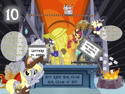 Size: 1440x1080 | Tagged: safe, artist:bronybyexception, derpibooru import, appointed rounds, care package, derpy hooves, parcel post, post haste, rainy day, special delivery, sunny delivery, pegasus, pony, g4, advent calendar, christmas, discworld, easter, female, hat, hermes, holiday, mail, mailmare, mailmare hat, mailmare uniform, male, mare, minecart, one eye closed, post office, stallion, statue, vector used, wink