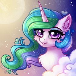 Size: 1080x1080 | Tagged: safe, artist:kruszynka25, derpibooru import, princess celestia, alicorn, pony, g4, cloud, female, mare, signature, sky, smiling, solo, sun