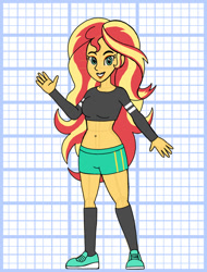 Size: 828x1089 | Tagged: safe, artist:superaaronawesome, derpibooru import, sunset shimmer, human, equestria girls, g4, alternate design, belly, belly button, clothes, female, midriff, shorts, solo