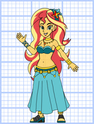 Size: 828x1089 | Tagged: safe, artist:superaaronawesome, derpibooru import, sunset shimmer, human, equestria girls, g4, accessory, alternate design, belly, belly button, belly dancer outfit, breasts, cleavage, clothes, female, midriff, solo