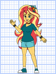 Size: 828x1089 | Tagged: safe, artist:superaaronawesome, derpibooru import, sunset shimmer, human, equestria girls, g4, alternate design, clothes, female, shorts, solo