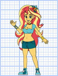 Size: 828x1089 | Tagged: safe, artist:superaaronawesome, derpibooru import, sunset shimmer, human, equestria girls, g4, alternate design, belly, belly button, breasts, choker, cleavage, clothes, female, midriff, shorts, solo