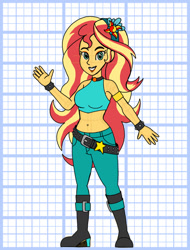 Size: 828x1089 | Tagged: safe, artist:superaaronawesome, derpibooru import, sunset shimmer, human, equestria girls, g4, bare shoulders, belly, belly button, belt, female, halter top, midriff, solo