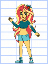 Size: 828x1089 | Tagged: safe, artist:superaaronawesome, derpibooru import, sunset shimmer, human, equestria girls, g4, alternate design, belly, belly button, clothes, female, midriff, shorts, solo