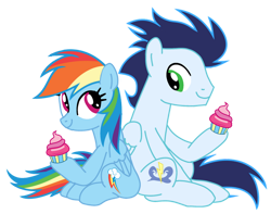 Size: 750x591 | Tagged: safe, artist:soarindasher10, derpibooru import, rainbow dash, soarin', pegasus, pony, adorkable, bravery, courage, cupcake, cute, dashabetes, dork, female, food, heartwarming, honour, hope, integrity, kindness, loyalty, male, mare, perseverance, primal, rainbow dash is best pony, rainbow sass, romantic, romantic love, shipping, simple background, soarinbetes, soarindash, stallion, straight, transparent background, yummy