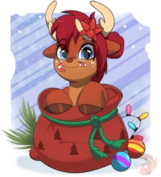 Size: 1822x1999 | Tagged: safe, artist:joaothejohn, derpibooru import, oc, oc only, deer, candy, candy cane, christmas, christmas lights, commission, cute, deer oc, ears, floppy ears, food, glasses, holiday, horn, looking at you, non-pony oc, santa sack, text, ych result