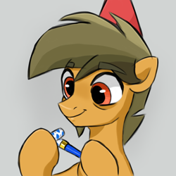 Size: 1024x1024 | Tagged: safe, artist:vn, derpibooru import, oc, oc only, oc:alexon neal, earth pony, pony, hat, party hat, party horn, solo