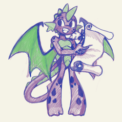 Size: 3000x3000 | Tagged: safe, artist:shadowhawx, derpibooru import, spike, dragon, g4, grin, male, older, older spike, scroll, sketch, smiling, solo, teenage spike, teenaged dragon, teenager, traditional art, winged spike, wings