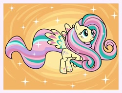 Size: 1171x893 | Tagged: safe, artist:tori8812, derpibooru import, fluttershy, pegasus, pony, g4, black outlines, element of kindness, female, mare, rainbow power, simple background, solo, sparkles, spread wings, wings, yellow background