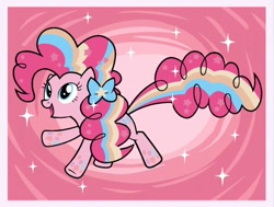 Size: 1182x894 | Tagged: safe, artist:tori8812, derpibooru import, pinkie pie, earth pony, pony, g4, black outlines, bow, element of laughter, female, hair bow, mare, pink background, rainbow power, simple background, solo, sparkles