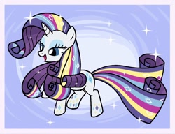 Size: 1180x904 | Tagged: safe, artist:tori8812, derpibooru import, rarity, pony, unicorn, g4, black outlines, element of generosity, female, horn, lavender background, mare, rainbow power, simple background, solo, sparkles