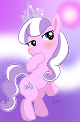 Size: 1830x2787 | Tagged: safe, artist:nicolai, derpibooru import, diamond tiara, earth pony, pony, g4, blushing, cute, female, filly, foal, jewelry, pose, solo, tiara