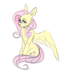 Size: 1644x1899 | Tagged: safe, artist:telluri, derpibooru import, fluttershy, pegasus, pony, semi-anthro, g4, blushing, female, mare, shy, sitting, solo, spread wings, wings