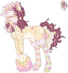 Size: 2582x2764 | Tagged: safe, artist:sleepy-nova, artist:starlumi, derpibooru import, oc, oc only, oc:pippin, earth pony, pony, ahoge, bandaid, blank flank, brown mane, brown tail, clothes, clown, clown makeup, clown nose, coat markings, colored belly, colored fetlocks, colored hooves, colored pinnae, colored pupils, curly hair, curly mane, curly tail, ear markings, female, female oc, food in mane, food in tail, green coat, hair accessory, hairclip, hooves, lacrimal caruncle, leggings, long legs, looking back, mane accessory, mare, mare oc, mismatched hooves, multicolored hooves, multicolored pinnae, neck bow, oc redesign, pale belly, pigtails, pink eyes, profile, purple pupils, red nose, ruff (clothing), shiny hooves, simple background, smiling, socks (coat marking), solo, sprinkles in mane, sprinkles in tail, standing, star mark, starry eyes, stars, sticker, tail, tail accessory, tied mane, transparent background, two toned ears, unshorn fetlocks, white mane, white tail, wingding eyes