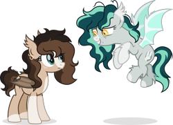 Size: 3190x2305 | Tagged: safe, artist:cirillaq, derpibooru import, oc, oc only, oc:cuddly cloud, oc:ryolit, bat pony, pony, duo, duo female, female, mare, simple background, transparent background