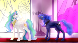 Size: 1781x1000 | Tagged: safe, artist:kimyowolf, derpibooru import, princess celestia, princess luna, alicorn, pony, g4, crying, duo, female, mare, royal sisters, siblings, sisters, story included