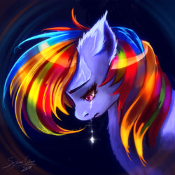 Size: 3000x3000 | Tagged: safe, artist:sashlmlsan, derpibooru import, rainbow dash, pegasus, pony, g4, bust, crying, ear fluff, ears, female, mare, sad, solo