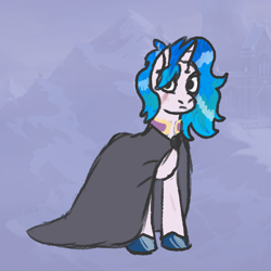 Size: 1080x1080 | Tagged: safe, alternate version, artist:zoeyhorse, derpibooru import, oc, oc only, oc:eilidh bannokburn, pony, unicorn, cloak, clothes, collar, colored hooves, eye scar, facial scar, female, hooves, horn, looking at you, mare, scar, solo