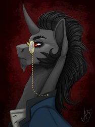 Size: 1080x1440 | Tagged: safe, artist:yumii-chan81, derpibooru import, king sombra, pony, unicorn, g4, clothes, horn, male, monocle, solo, stallion