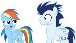 Size: 1280x737 | Tagged: safe, artist:soarindasher10, derpibooru import, rainbow dash, soarin', pegasus, pony, g4, blushing, female, male, mare, shipping, simple background, soarindash, stallion, straight, transparent background