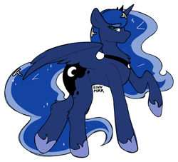 Size: 990x898 | Tagged: safe, artist:sinnpurr, derpibooru import, princess luna, alicorn, pony, g4, female, looking at you, mare, outline, profile, raised hoof, raised leg, simple background, solo, transparent background, white outline