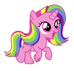 Size: 3000x2883 | Tagged: safe, artist:kaitykat117, derpibooru import, oc, oc:aurora skye(kaitykat), unicorn, base used, female, filly, foal, horn, multicolored hair, rainbow hair, raised hooves, simple background, smiling, transparent background, vector