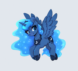 Size: 1200x1100 | Tagged: safe, artist:maytee, derpibooru import, princess luna, alicorn, pony, g4, digital art, gray background, simple background, solo, spread wings, wings