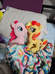 Size: 3000x4000 | Tagged: safe, derpibooru import, photographer:professorventurer, pinkie pie, sunset shimmer, g4, female, irl, lesbian, photo, plushie, ship:sunsetpie, shipping