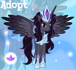 Size: 1280x1183 | Tagged: safe, artist:vi45, derpibooru import, oc, oc only, alicorn, pony, adoptable, base used, black wingtips, blue eyes, colored eyelashes, colored wings, colored wingtips, crown, ethereal mane, ethereal tail, eyelashes, facing you, female, female oc, frown, gradient background, gradient wings, gray coat, hoof shoes, horn, jewelry, long horn, long mane, long tail, looking at you, mare, mare oc, peytral, princess shoes, purple mane, purple tail, red eyelashes, regalia, slender, solo, sparkles, spread wings, standing, starry mane, starry tail, tail, thin, three quarter view, unicorn horn, wings, zoom layer