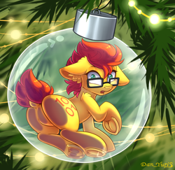 Size: 2400x2330 | Tagged: safe, alternate version, artist:yuris, derpibooru import, earth pony, pony, advertisement, ball, bauble, christmas, christmas ornament, christmas tree, commission, cute, decoration, frog (hoof), garland, glass, glasses, holiday, looking at you, looking back, male, micro, multi ych "christmas ball", open mouth, sitting, solo, tree, underhoof, ych result