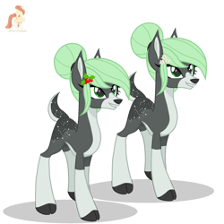 Size: 2200x2200 | Tagged: safe, artist:r4hucksake, derpibooru import, oc, oc only, oc:hemlock, oc:holly, deer, cloven hooves, concave belly, countershading, description is artwork too, duo, duo female, female, siblings, simple background, sisters, slender, thin, transparent background, twin sisters, twins