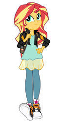 Size: 2000x4000 | Tagged: safe, artist:mlpfan3991, derpibooru import, sunset shimmer, human, equestria girls, g4, backpack, clothes, converse, cute, denim, female, game stream outfit, jacket, jeans, pants, shimmerbetes, shoes, simple background, skirt, smiling, sneakers, solo, transparent background, walking