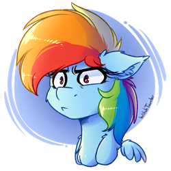 Size: 2449x2449 | Tagged: safe, artist:witchtaunter, derpibooru import, rainbow dash, pegasus, pony, g4, bust, confused, ears, female, floppy ears, mare, signature, simple background, solo, transparent background, wings