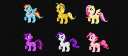 Size: 1914x851 | Tagged: safe, artist:cuhenghdj, derpibooru import, applejack, fluttershy, pinkie pie, rainbow dash, rarity, twilight sparkle, unicorn twilight, earth pony, pegasus, pony, unicorn, g4, digital art, female, mane six, mare, pixel art