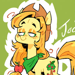 Size: 1080x1080 | Tagged: safe, artist:batzy-artz, derpibooru import, part of a set, applejack, earth pony, pony, g4, alternate coat color, alternate color palette, alternate cutie mark, alternate design, alternate hairstyle, alternate mane color, alternate tail color, applejack's hat, bandana, clothes, cowboy hat, cutie mark accessory, cutie mark hair accessory, eyelashes, eyeshadow, female, freckles, green eyes, hair accessory, hairclip, hat, lidded eyes, long neck, looking away, looking back, makeup, mare, name, neckerchief, no pupils, orange eyeshadow, orange mane, orange tail, ponytail, redesign, screentone, shiny mane, smiling, solo, standing, stetson, tail, three quarter view, tied mane, watermark, yellow coat