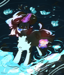 Size: 2550x3000 | Tagged: safe, artist:pakmur, derpibooru import, oc, oc only, oc:crispy cream, pony, unicorn, commission, flower, glasses, hat, horn, magic, ocean, shell, water