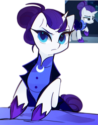 Size: 1595x2048 | Tagged: safe, artist:gangheham, derpibooru import, rarity, pony, unicorn, g4, the cutie re-mark, alternate hairstyle, alternate timeline, female, horn, mare, my little pony: friendship is magic, night maid rarity, nightmare takeover timeline, screencap reference, simple background, solo, white background