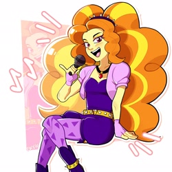 Size: 2048x2048 | Tagged: safe, artist:pwxcii, derpibooru import, adagio dazzle, human, equestria girls, g4, commission, female, high res, microphone, open mouth, open smile, passepartout, smiling, solo