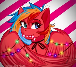 Size: 1137x1000 | Tagged: safe, artist:namelessplaza, derpibooru import, oc, oc:gaffy, pegasus, bust, candy, female, food, pegasus oc, portrait, solo, trade, wings