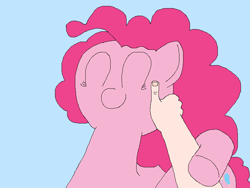 Size: 800x600 | Tagged: safe, artist:jittermouse, derpibooru import, pinkie pie, earth pony, human, pony, g4, eyes closed, hand, happy, human on pony petting, ms paint, petting, smiling