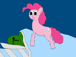 Size: 800x600 | Tagged: safe, derpibooru import, pinkie pie, oc, oc:anon, earth pony, human, pony, g4, bed, silly, sleeping, smiling