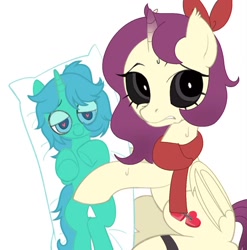 Size: 1178x1194 | Tagged: safe, derpibooru import, oc, oc:erhai ripple, oc:暮色淫淫, bat pony, pony, unicorn, body pillow, horn, pillow