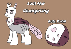 Size: 1075x743 | Tagged: safe, artist:armadillokingbr4dy, derpibooru import, oc, oc only, oc:loci, changedling, changeling, g4, ball, brown background, changeling oc, female, simple background, solo