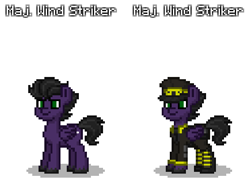 Size: 558x400 | Tagged: safe, artist:veprem, derpibooru import, oc, oc:wind striker, pegasus, pony, fallout equestria, clothes, male, military uniform, pixel art, pony town, shadowbolts, sprite, uniform