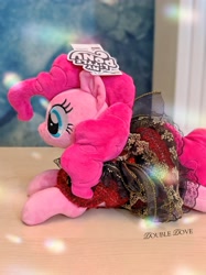 Size: 3077x4103 | Tagged: safe, derpibooru import, pinkie pie, original species, pony, g4, clothes, dress, irl, lying down, merchandise, official, outfit, photo, plush pony, plushie, reesee, side view