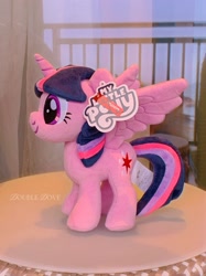 Size: 1825x2434 | Tagged: safe, derpibooru import, twilight sparkle, twilight sparkle (alicorn), alicorn, pony, g4, fixed, indoors, irl, merchandise, miniso, official, photo, plushie, pony plushie, reesee, side view, solo, spread wings, wings