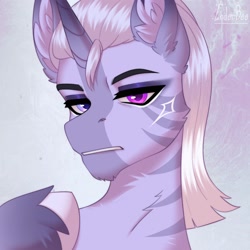 Size: 2048x2048 | Tagged: safe, artist:enderbee, derpibooru import, oc, oc only, pony, unicorn, bust, heterochromia, horn, male, portrait, solo, stallion, white mane