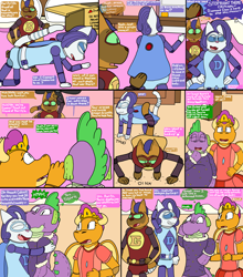 Size: 2900x3300 | Tagged: safe, artist:slywolf136, derpibooru import, barb, capper dapperpaws, rarity, smolder, spike, abyssinian, cat, dragon, g4, :t, abyssinianized, action figure, action pose, all fours, bed, bedroom, behaving like a cat, belt, box, button, cape, ceiling fan, clothes, comic, confused, dialogue, doll, dollified, door, dress, eyes closed, fan, feline, female, grin, group, hand on hip, hape, high res, hug, implied garble, implied princess ember, landing, laughing, living toy, looking at each other, looking at someone, looking down, looking up, male, meow, nightgown, nightstand, one eye closed, onomatopoeia, open mouth, open smile, personal space invasion, plastic, plushie, plushification, post-transformation, pressing, princess smolder, quartet, raricat, rule 63, sheepish grin, smiling, species swap, speech bubble, squeezing, squished, story included, superhero, superhero costume, talking, thought bubble, toy, transformation, transformed