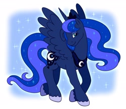 Size: 2783x2403 | Tagged: safe, artist:sketchquill, derpibooru import, princess luna, alicorn, pony, g2, g4, bipedal, female, g4 to g2, generation leap, head turn, high res, mare, solo, sparkles, spread wings, unshorn fetlocks, wings